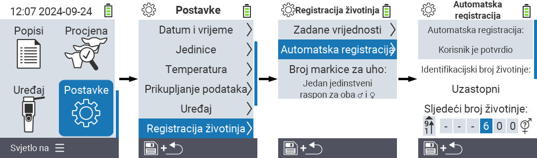 VitalControl: postavke izbornika dodjela ID-a životinje
