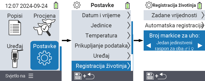 VitalControl: postavke izbornika Dodjela broja ušne markice