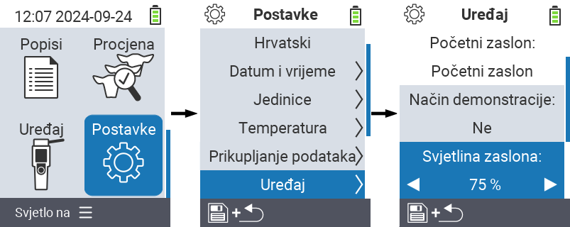VitalControl: postavke izbornika Svjetlina zaslona