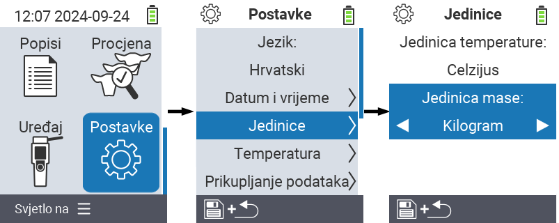 VitalControl: postavke izbornika jedinica mase