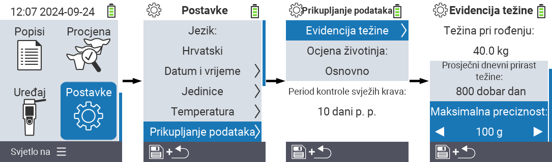 VitalControl: putanja izbornika postavke maksimalne preciznosti bilježenja težine