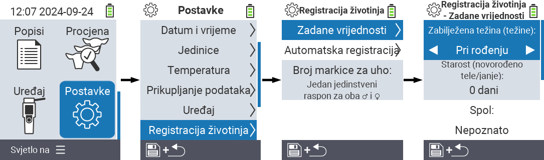 VitalControl: postavke izbornika Postavljanje zabilježenih težina