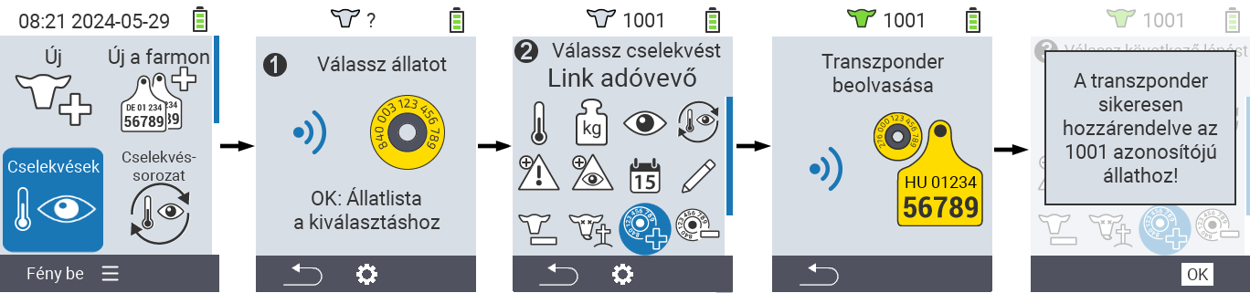 VitalControl: Menü Művelet Link transponder