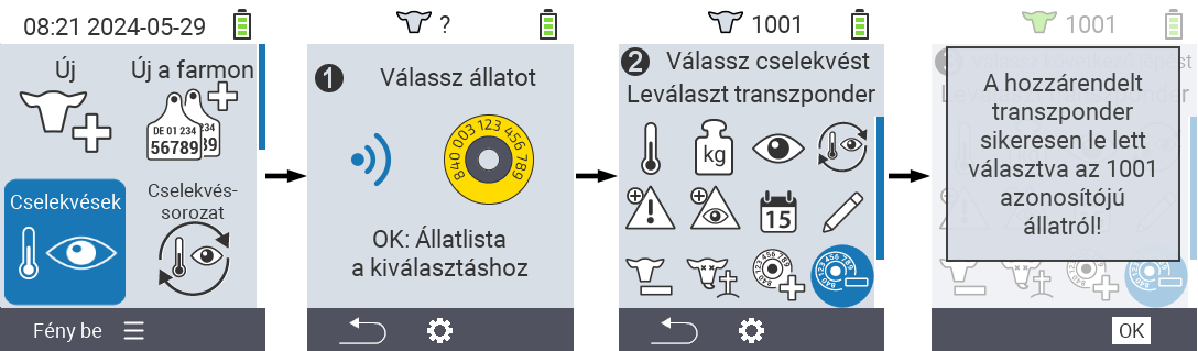 VitalControl: Menü Művelet Transzponder leválasztása
