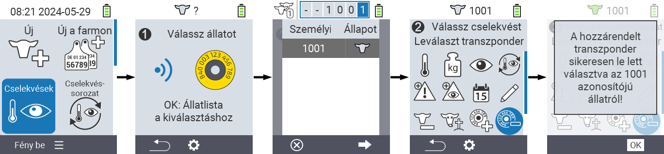 VitalControl: Menü Művelet Transzponder leválasztása