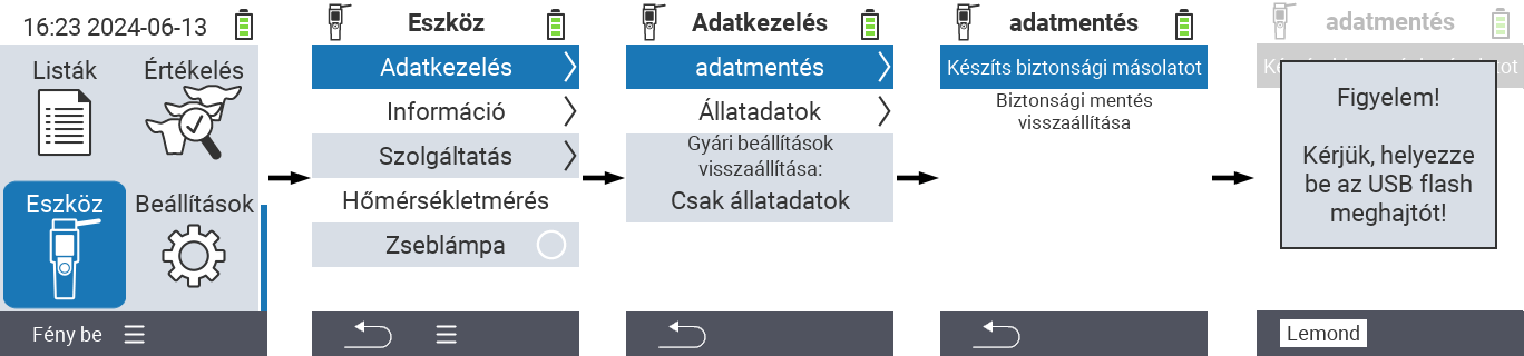 VitalControl: adatmentés menüútvonal