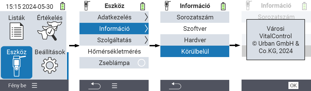 VitalControl: Menü Készülék Info