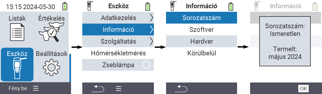 VitalControl: Menü Készülék Info