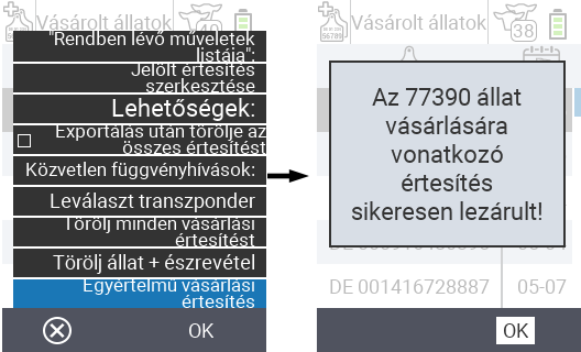 VitalControl: List of purchased animals, clear notice of purchase