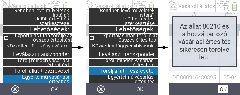 VitalControl: List of purchased animals, dele animal + notice