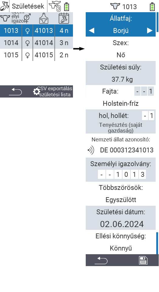 VitalControl: Menü Új a farmon Születések
