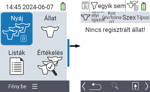 VitalControl: Főmenü elem ‘Nyáj’, nincs regisztrált állat