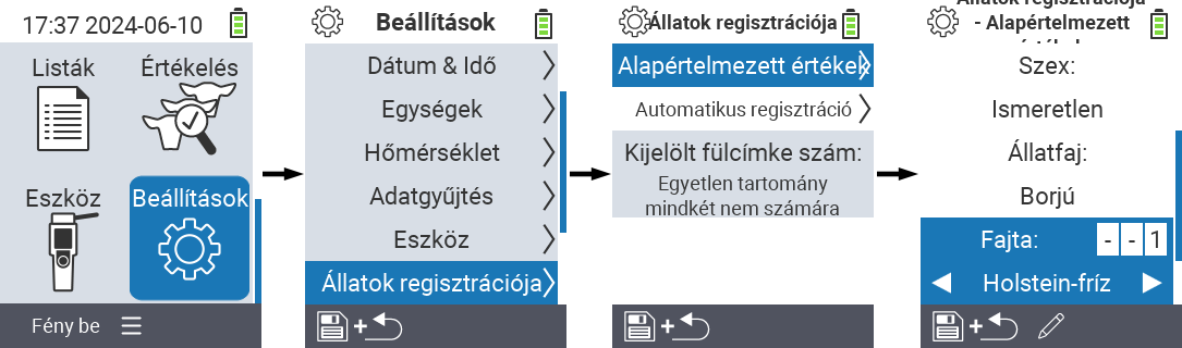 VitalControl: menü beállítások állat típusa
