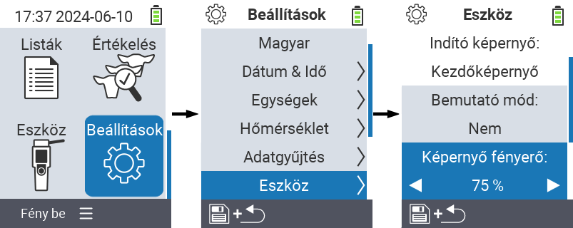 VitalControl: menü beállítások Kijelző fényereje