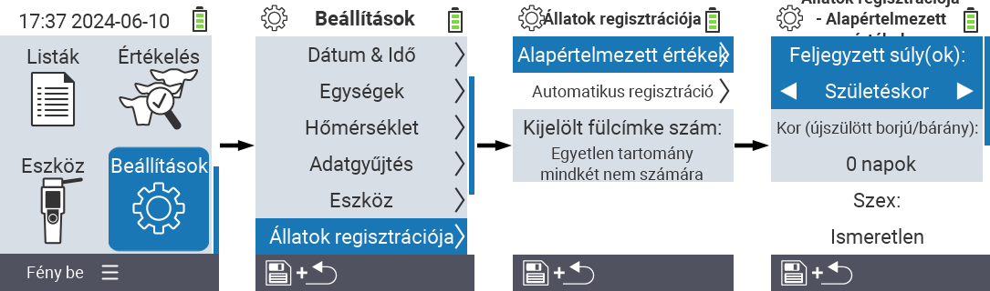 VitalControl: menü beállítások Rögzített súly(ok) beállítása
