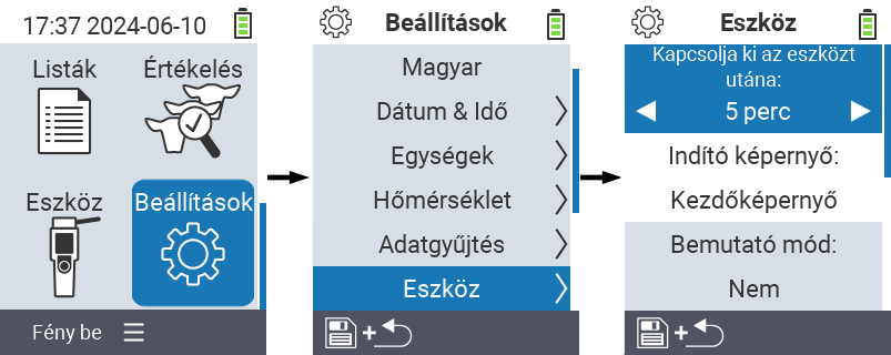 VitalControl: menü beállítások Eszköz kikapcsolása után