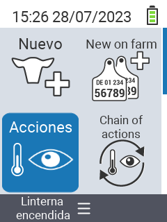 VitalControl: Main menu with Spanish language selected