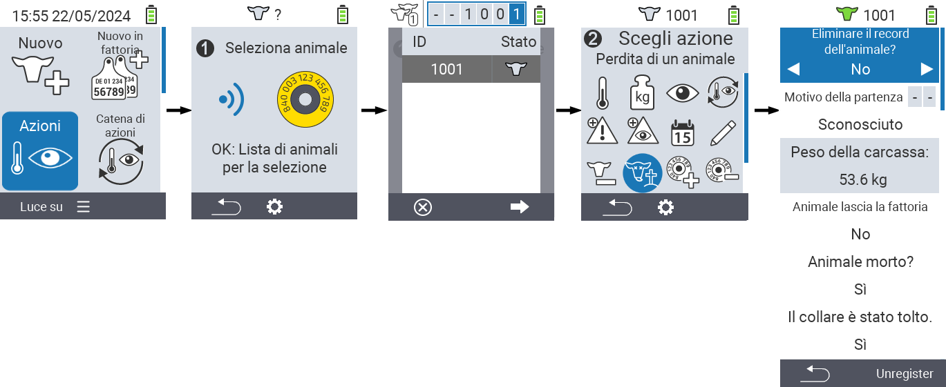 VitalControl: Menu Azione Perdita di animali