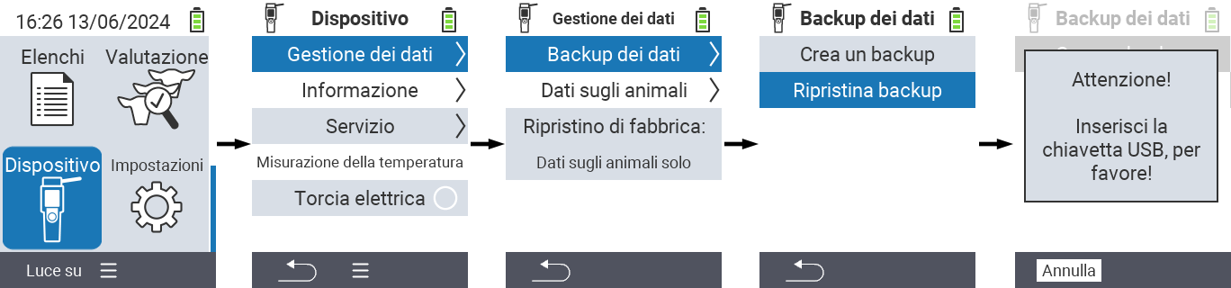 VitalControl: percorso del menu ripristino dati