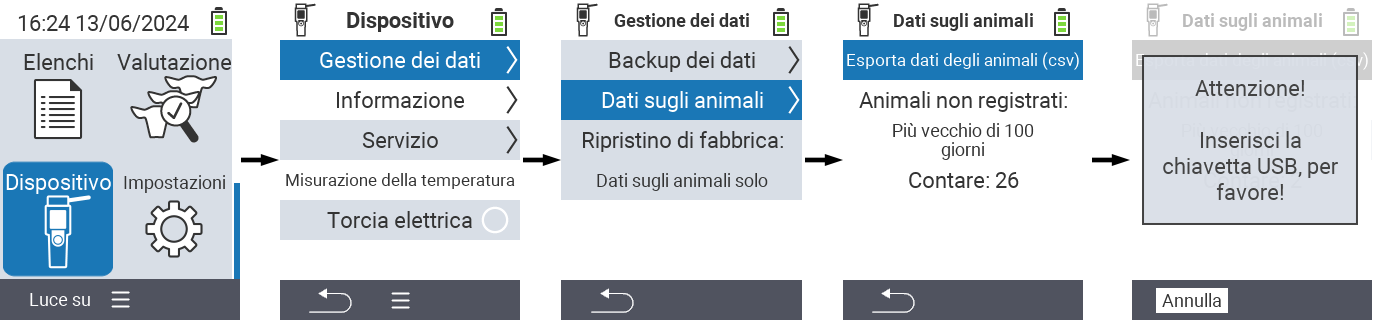 VitalControl: Percorso del menu esportazione dati