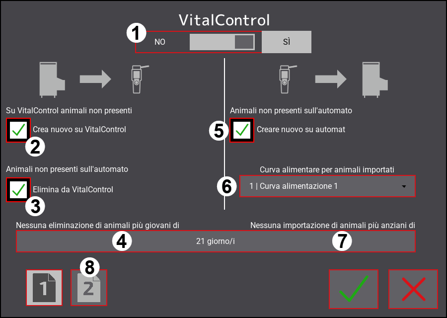 Menu impostazioni VitalControl: Pagina 1