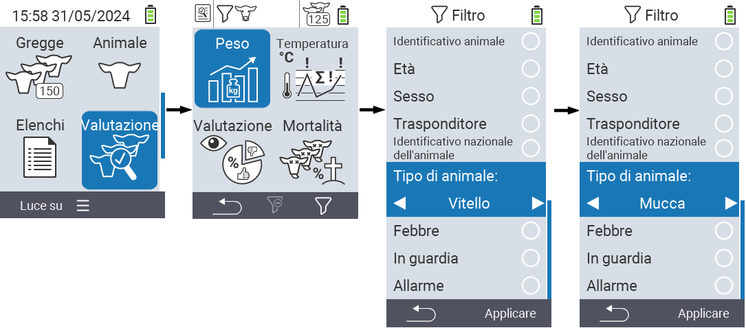 VitalControl: menu Valutazione Crea filtro