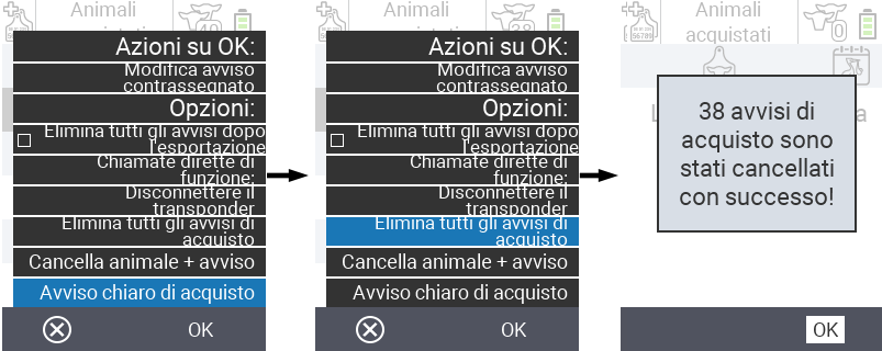 VitalControl: Elenco degli animali acquistati, cancella avvisi di acquisto