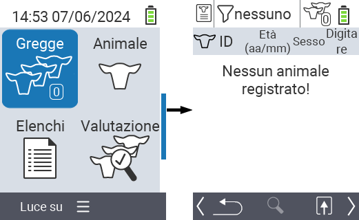 VitalControl: Voce del menu principale ‘Mandria’, nessun animale registrato