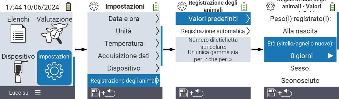 VitalControl: menu impostazioni Imposta età alla registrazione