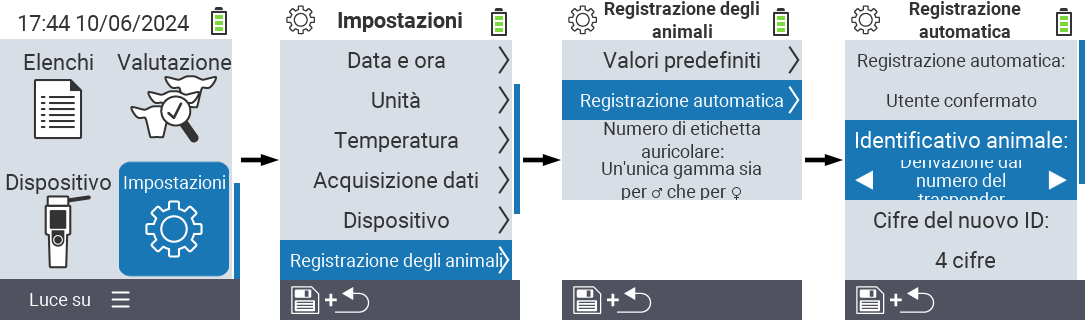 VitalControl: menu impostazioni assegnazione ID animale
