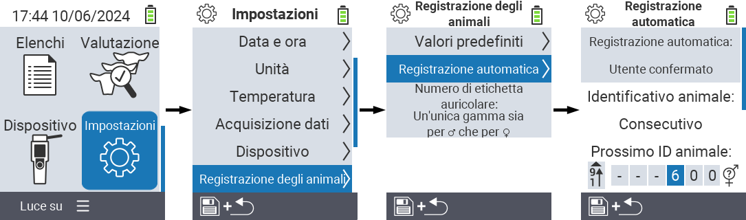 VitalControl: menu impostazioni assegnazione ID animale