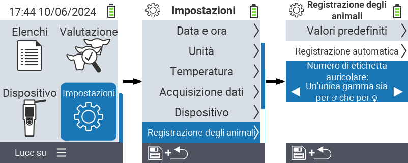 VitalControl: impostazioni del menu Assegnazione numero marca auricolare