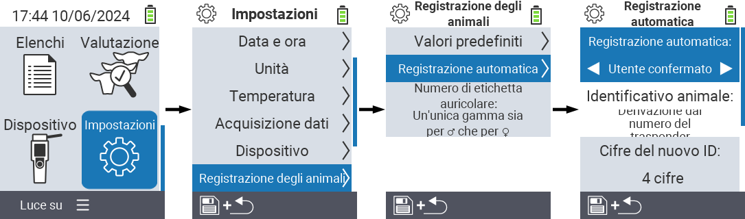 VitalControl: menu impostazioni auto-registrazione