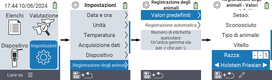 VitalControl: impostazioni del menu tipo di animale