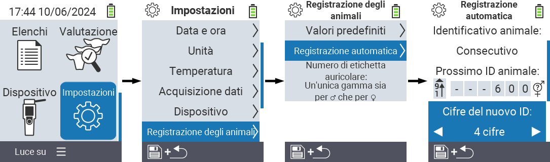 VitalControl: menu impostazioni Cifra del nuovo ID
