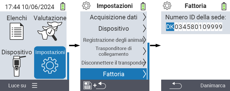 VitalControl: Percorso del menu per impostare il numero aziendale