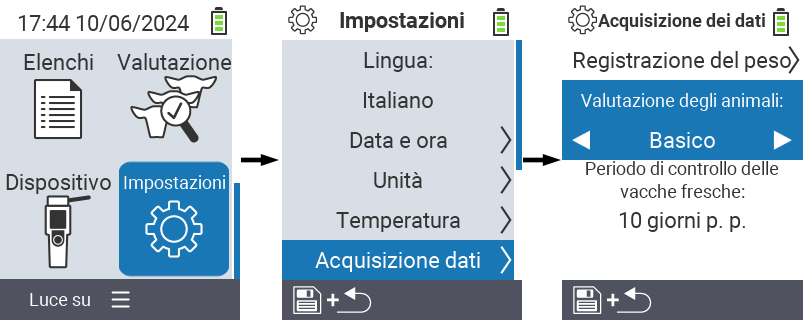 VitalControl: impostazioni del menu valutazione media degli animali