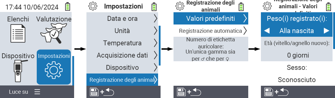 VitalControl: menu impostazioni Imposta peso registrato