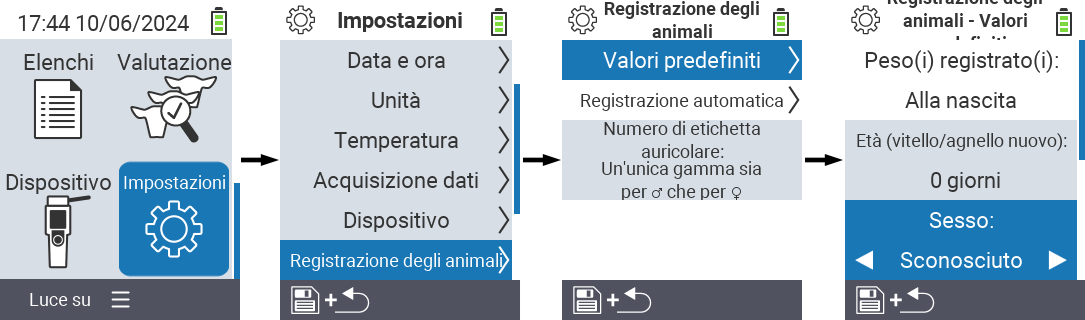 VitalControl: menu impostazioni Imposta sesso