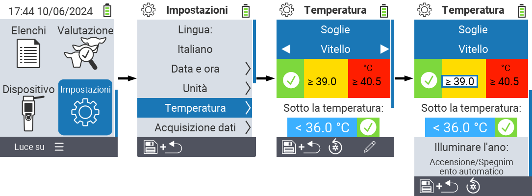 VitalControl: menu impostazioni soglie e intervalli di temperatura