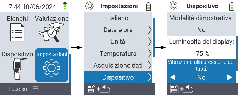 VitalControl: menu impostazioni Luminosità display