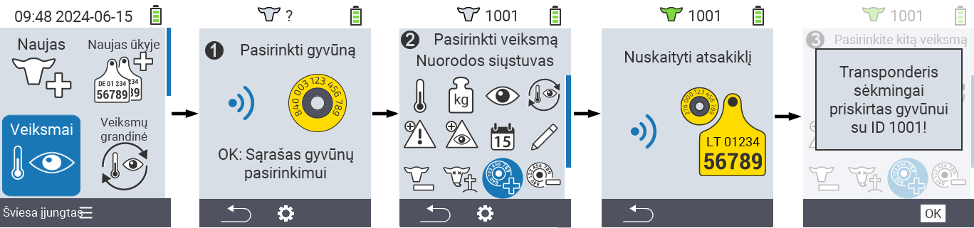 VitalControl: Meniu Veiksmas Priskirti transponderį