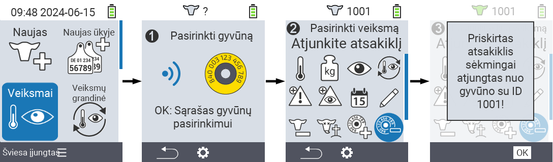 VitalControl: Meniu Veiksmas Atjungti transponderį