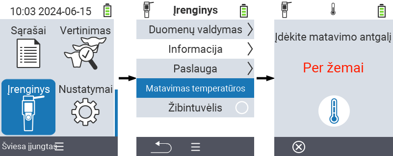 VitalControl: Meniu Prietaiso Temperatūros matavimas