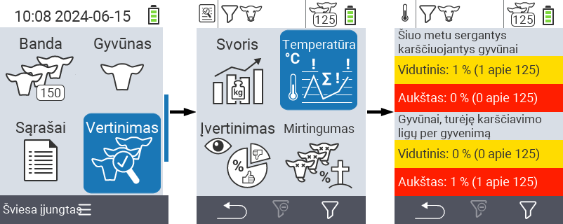 VitalControl: meniu Įvertinimas Įvertinti temperatūrą