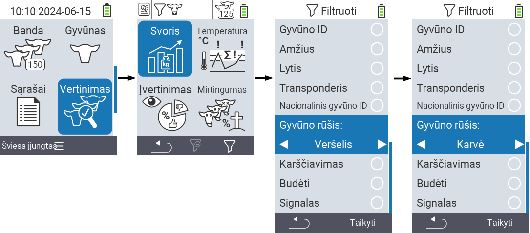 VitalControl: menu Evaluation Create filter