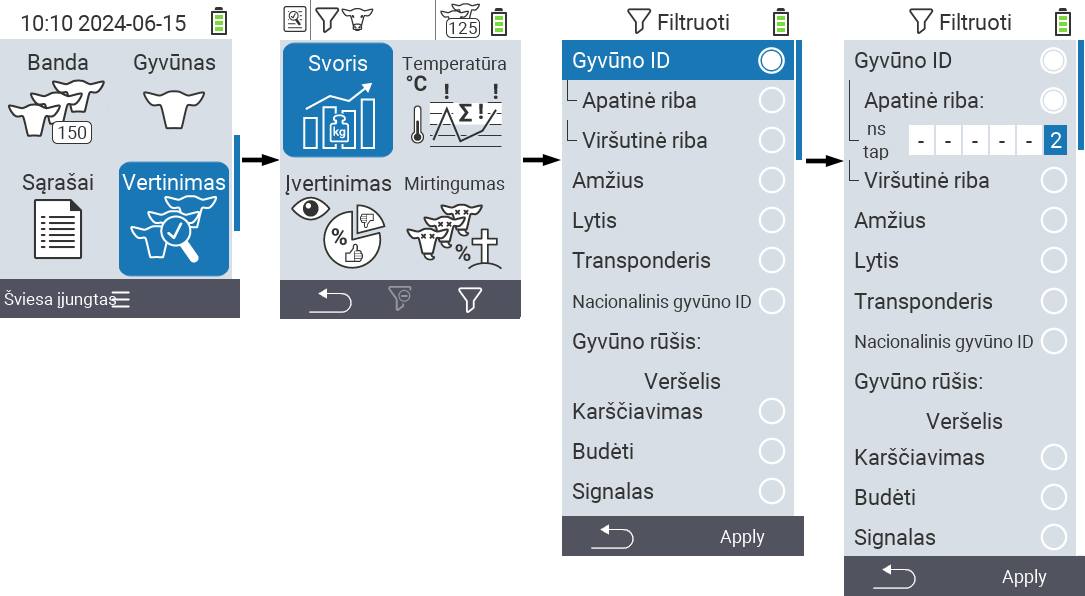 VitalControl: menu Evaluation Create filter