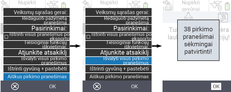 VitalControl: Įsigytų gyvūnų sąrašas, išvalyti pirkimo pranešimus