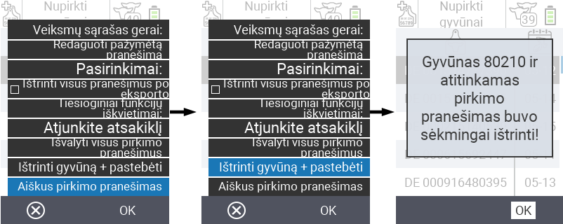 VitalControl: Įsigytų gyvūnų sąrašas, ištrinti gyvūną + pranešimą