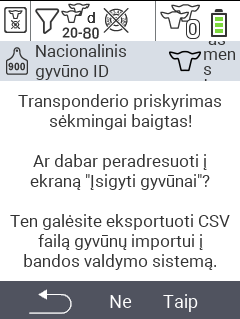 VitalControl: Meniu Naujas ūkyje, be transponderio